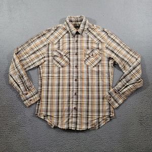 VTG Krush LA Shirt Mens Medium‎ Beige Plaid Button Up Multicolor Distressed USA